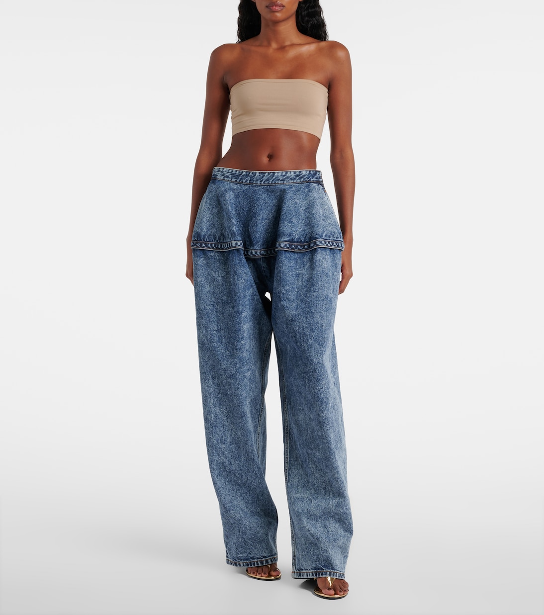 Джинсы с низкой посадкой и широкими штанинами Alaïa, Bleu Neige — фото 2