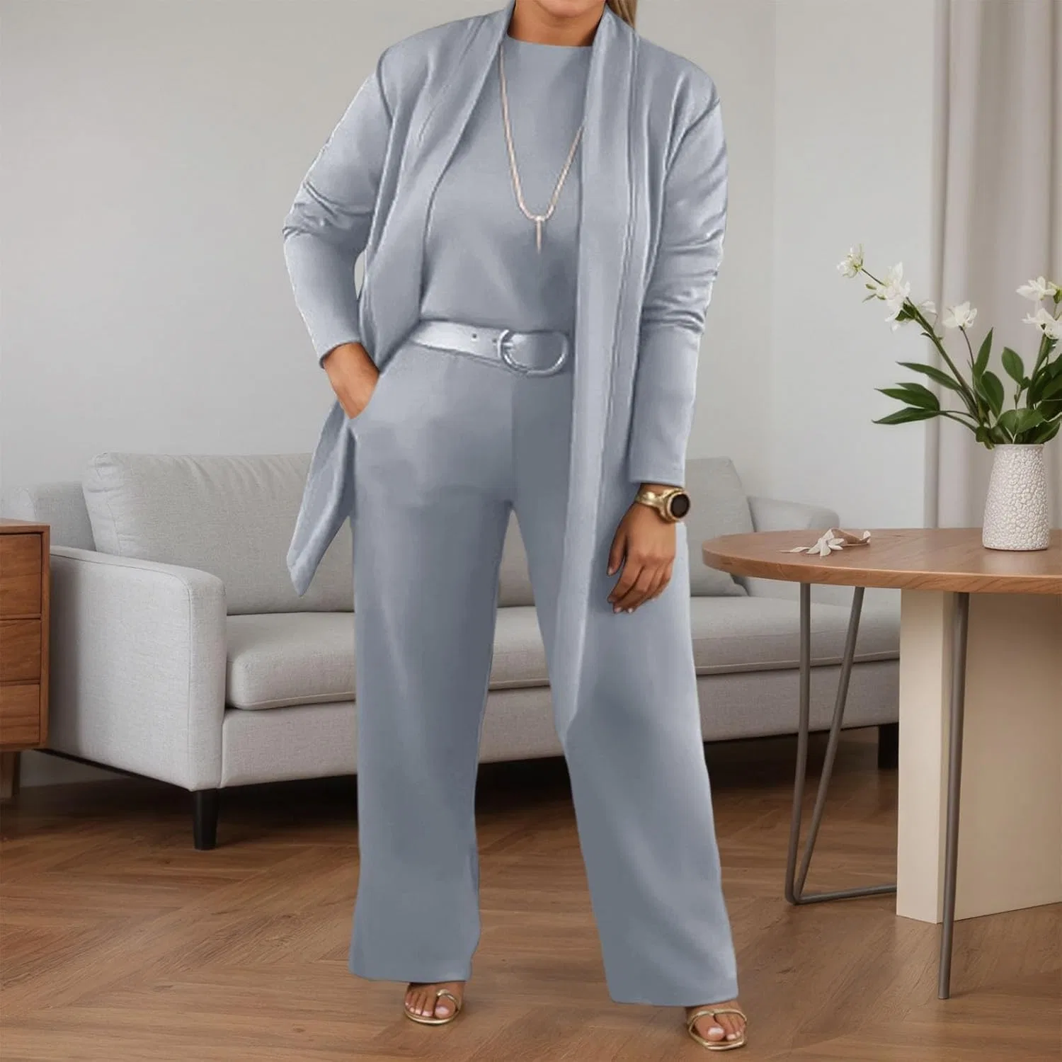 Спортивный костюм худи и джоггеры, серый — фото 2