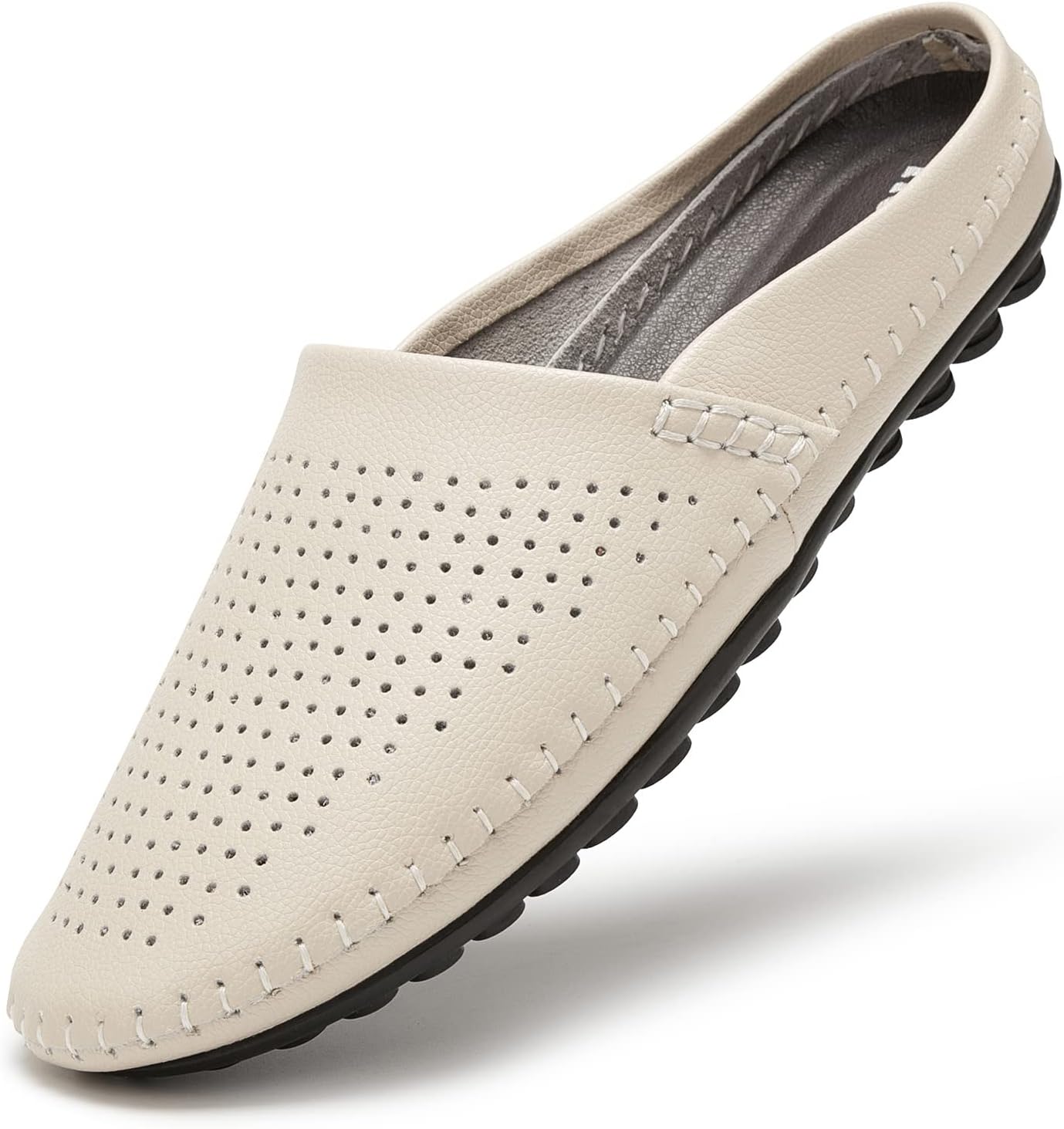 

Мужские мюли-клоги с перфорацией из кожи, дышащие, с удобной посадкой, повседневные лоферы Yiceirnier, бежевый