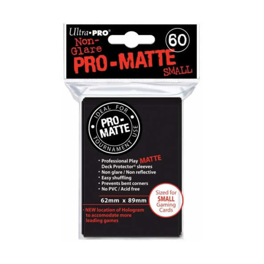 

Небликующие обложки для карт Pro-Matte — черные, уменьшенного размера (60), Card Sleeves - Undersized (Ultra Pro)