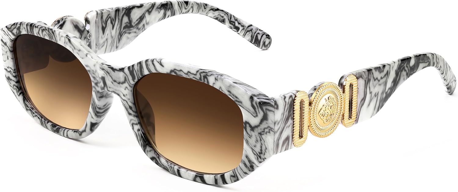 

Солнцезащитные очки FEISEDY в стиле ретро, ​​прямоугольные, для женщин и мужчин, винтажные, 90-е, маленькие, узкие, квадратные, модель B2322, 002 Black Pattern Frame/Gradient Tea Lens