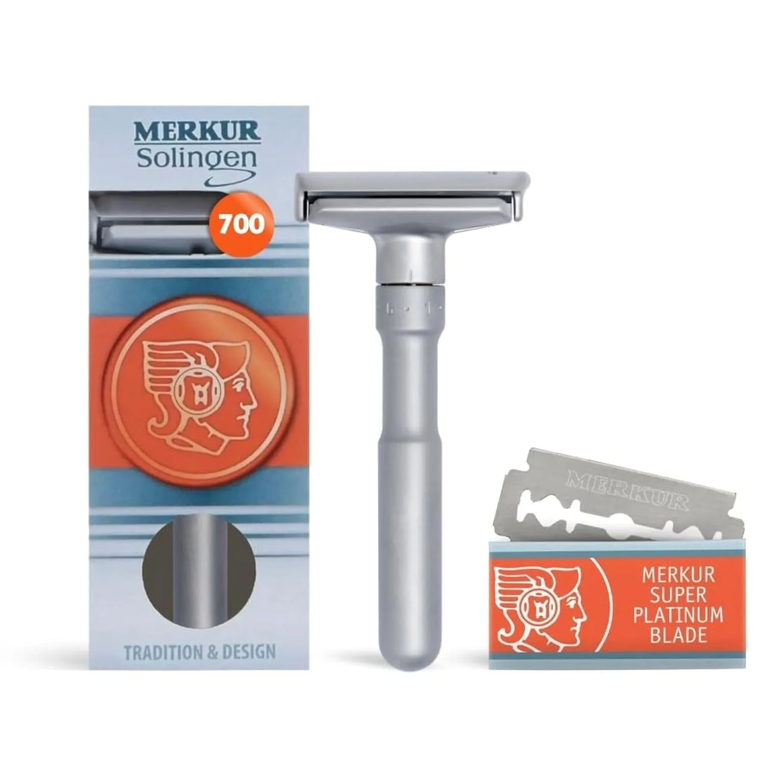 Merkur Futur 700 регулируемый безопасный бритвенный станок с двойным лезвием, матовый хром, с регулировочным диском, производство Германия, без пластика, конструкция с защелкивающейся крышкой, прямой брусок, Matte Chrome