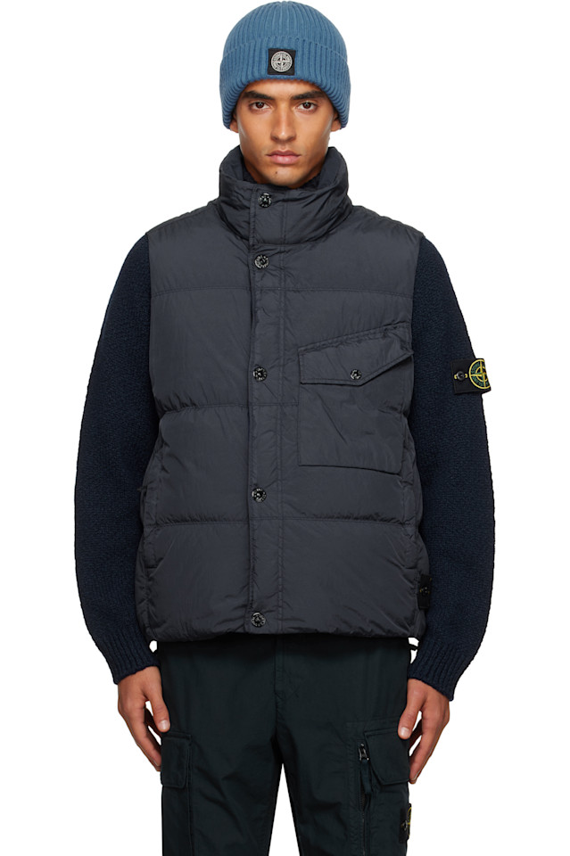 

Stone Island Темно-Синий пуховик с жатым репсом g100003