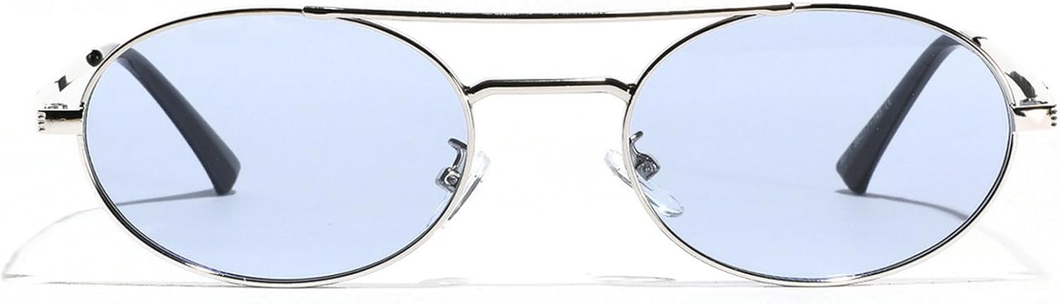 

Ретро овальные солнцезащитные очки для женщин, модные, с металлической оправой и двойной перемычкой, солнцезащитные очки для мужчин, стильные и простые, в стиле 90-х mincl, Blue