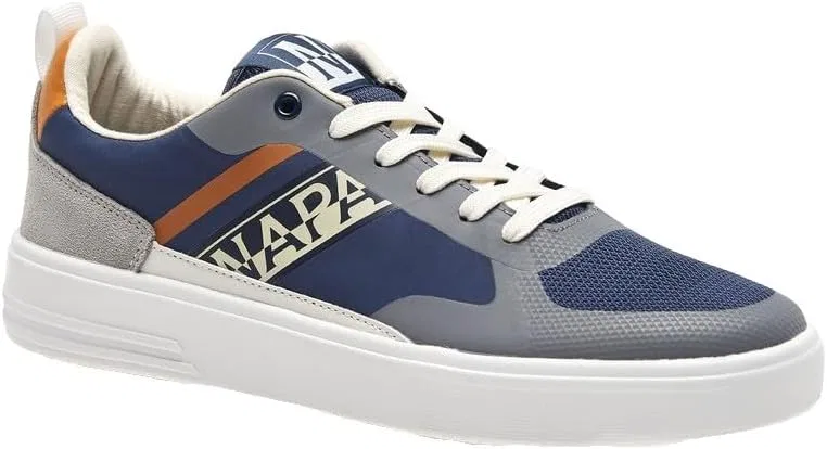 Кроссовки Napapijri BARK Herren Leder/Textil Kombination Sport Halbschuhe Gemustert Grau/Weiß/Gelb, синий/серый