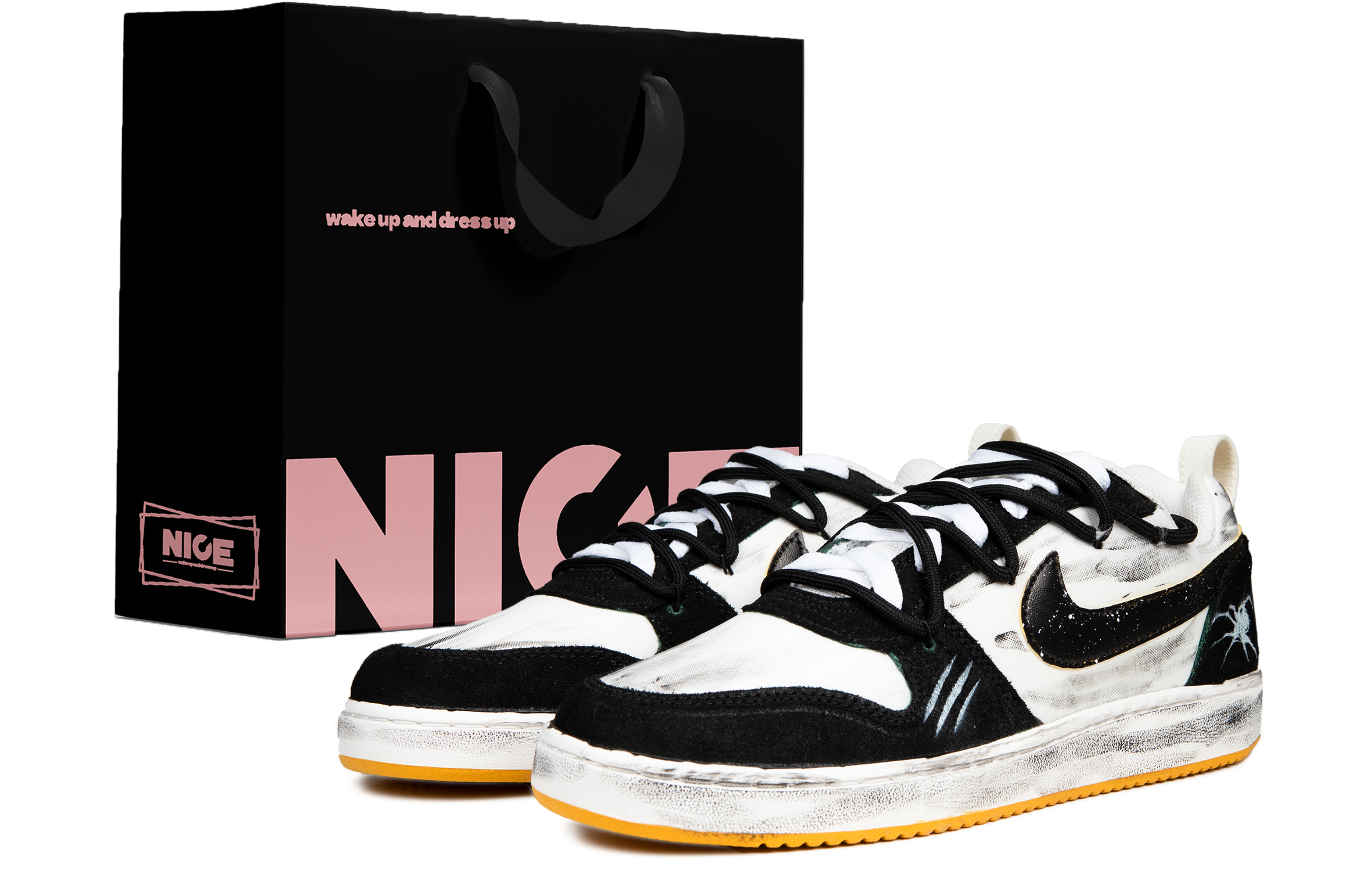 

Nike Кроссовки для скейтбординга мужские low top, черные белые, с технологией амортизации Court Borough и износостойкие