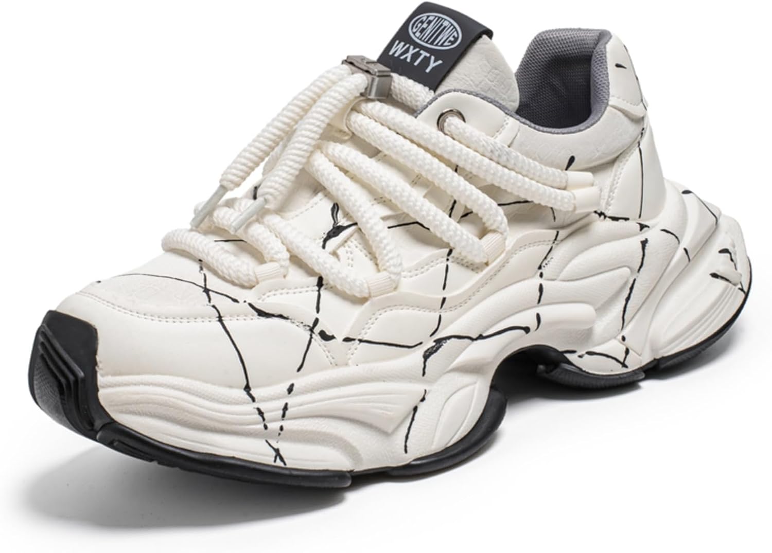 

Мужские массивные кроссовки, модные ретро беговые туфли на платформе с круглым носком, шнуровкой, низким верхом, удобные повседневные спортивные туфли, нескользящие, легкие для ходьбы Yrzhgdl, белый