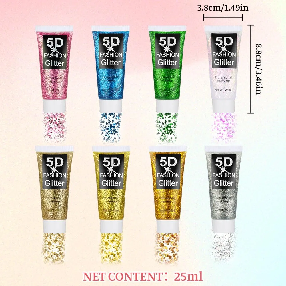 Набор гелевых блесток для тела из 6 штук ‎Aybuy, Golden Yellow + Gold + Transparent Pink + Silver White + Green + Pink — фото 2