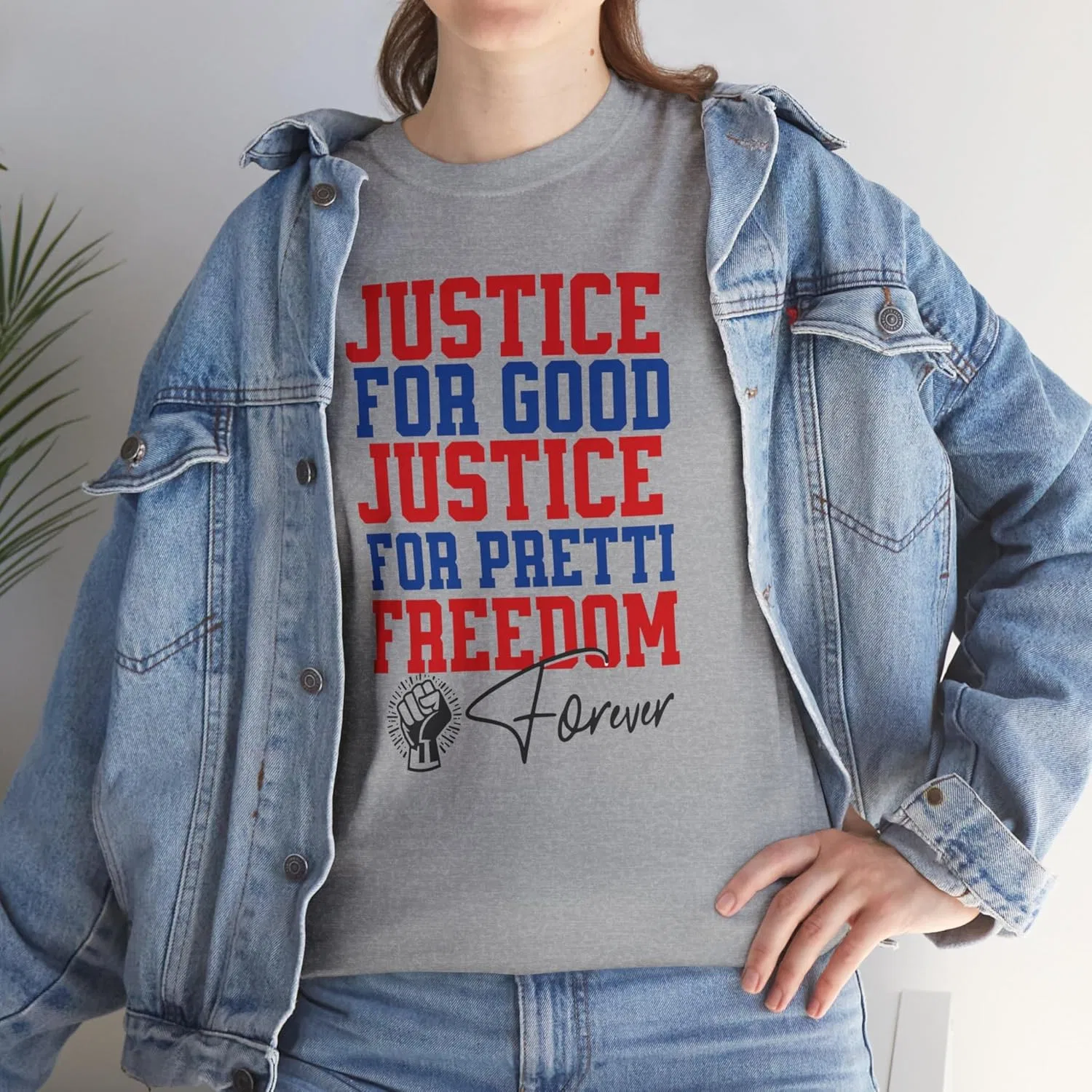 Футболка Justice for Good Justice for Pretti Freedom | Футболка с социальным посланием, футболка для активистов, топ для протестов против ICE GENERIC, серый — фото 2