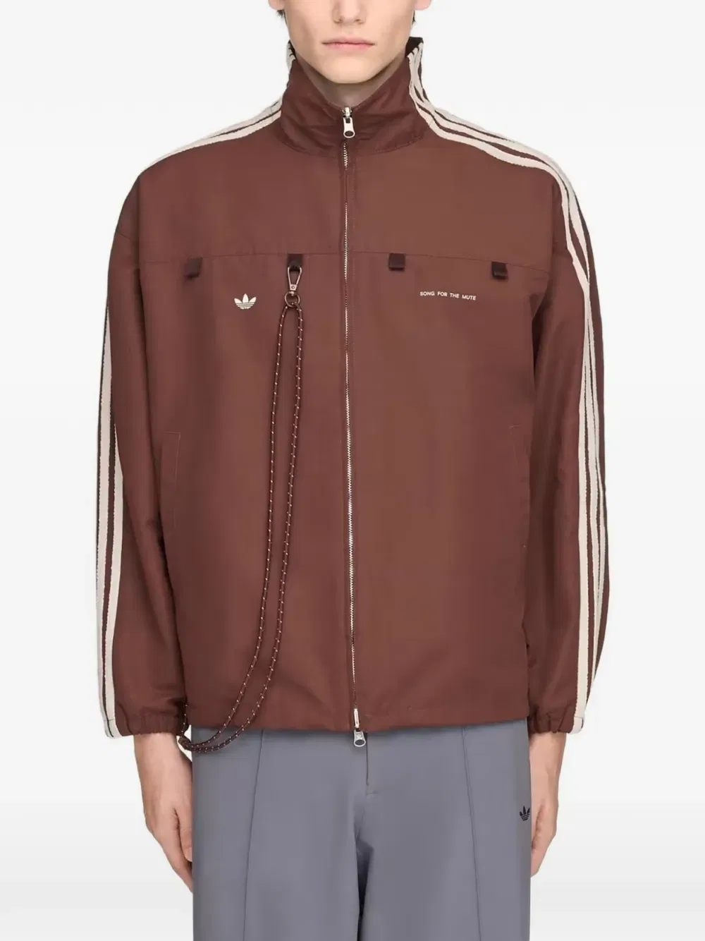 X песня для немого 007 куртка в клетку с боковыми полосами Adidas, коричневый — фото 4