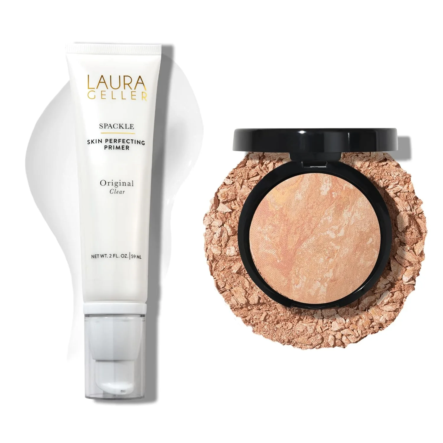 LAURA GELLER NEW YORK Baked Balance-n-Brighten Powder Foundation - Fair + Spackle Super-Size Makeup Primer with Hyaluronic Acid, Original, White