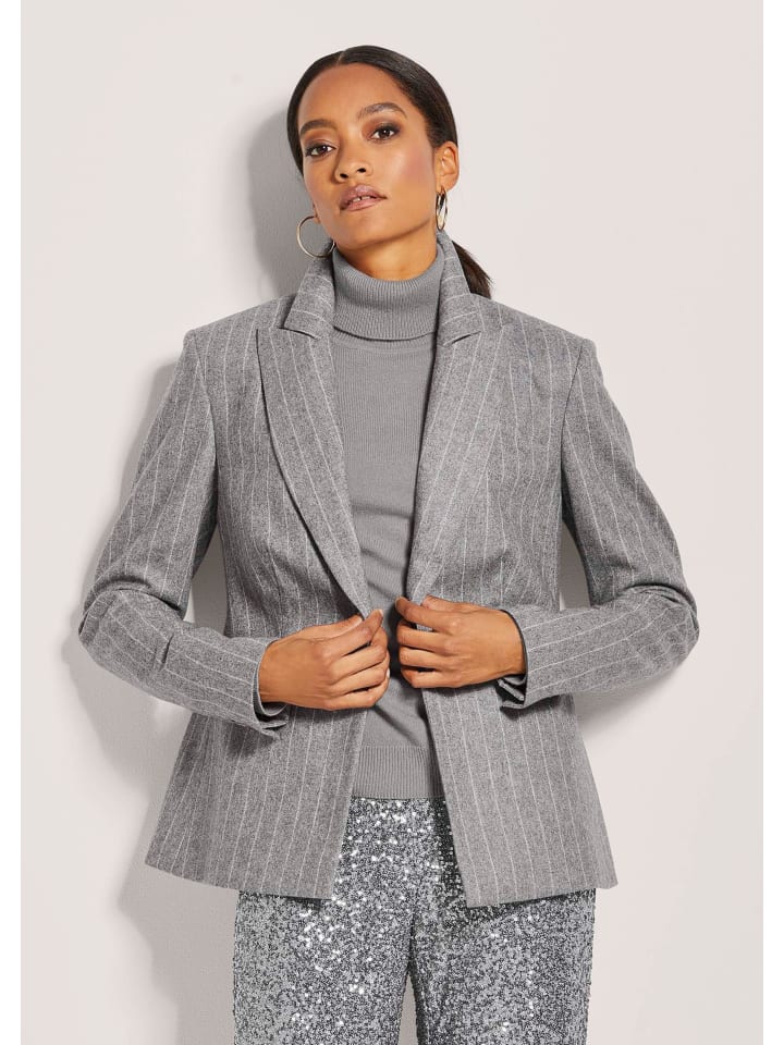 

MADELEINE Модный блейзер в тонкую полоску серебристо-серого/бежевого цвета