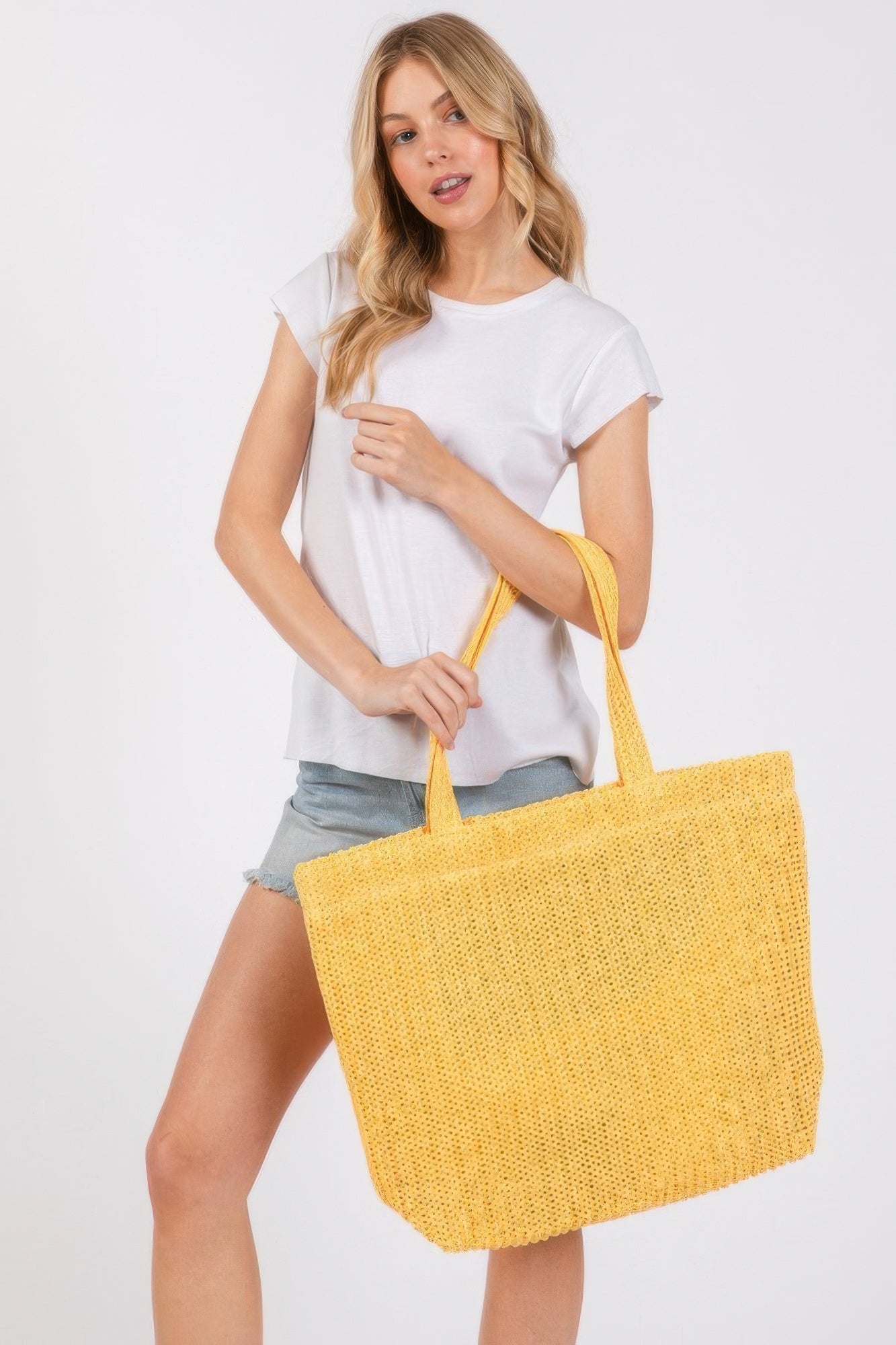 

Женская однотонная плетеная сумка из соломки FASHNZFAB, желтый