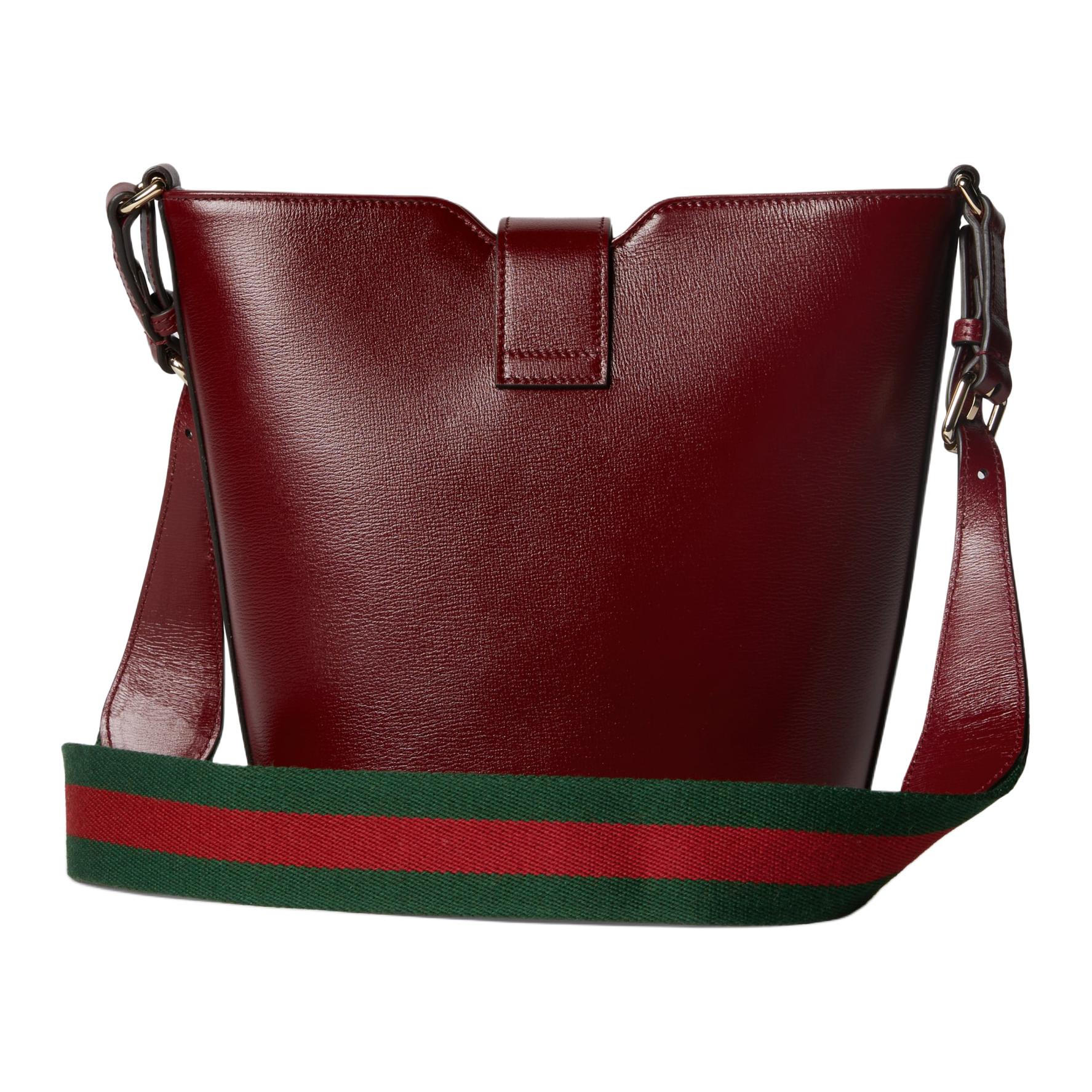Женская кожаная сумка-ведро Gucci мини бордовая — фото 4