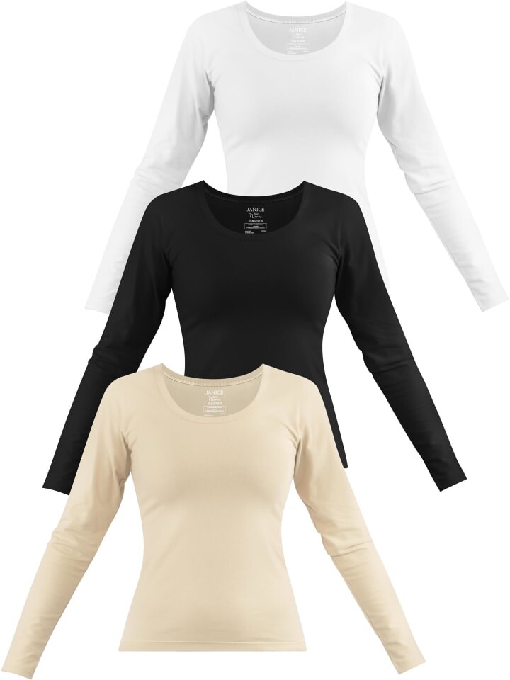 

Лонгслив Janice 3 x Damen Langarmshirt Nimes, цвет Beige/Schwarz/Weiß