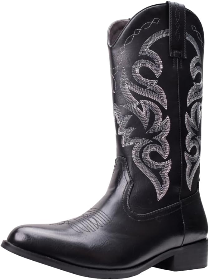 

Ковбойские сапоги Hawecobo Western, черная кожа с вышитым узором, классический ретро стиль, средняя высота голенища