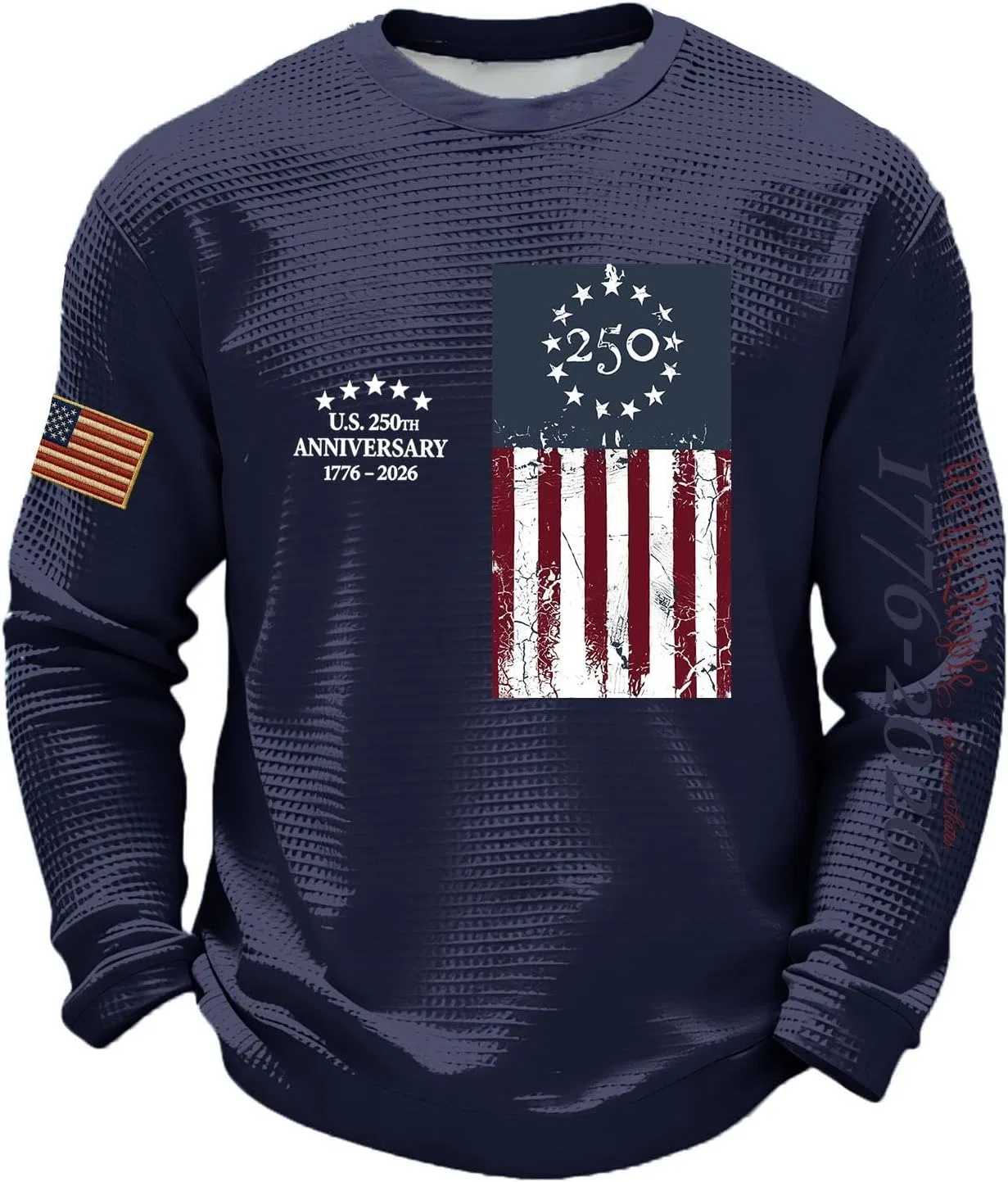 Мужская футболка с длинным рукавом American Flag, вафельная вязка, 2-navy