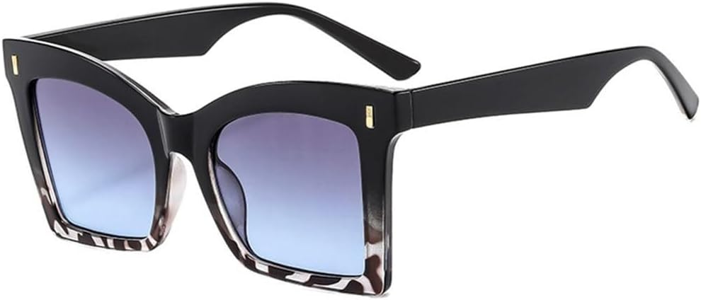 

Большие женские солнцезащитные очки «кошачий глаз» с двухцветным дизайном и заклепками, а также леопардовым градиентом, идеально подходят для занятий спортом на открытом воздухе, бега и езды на велосипеде Generic, Black Grey Blue