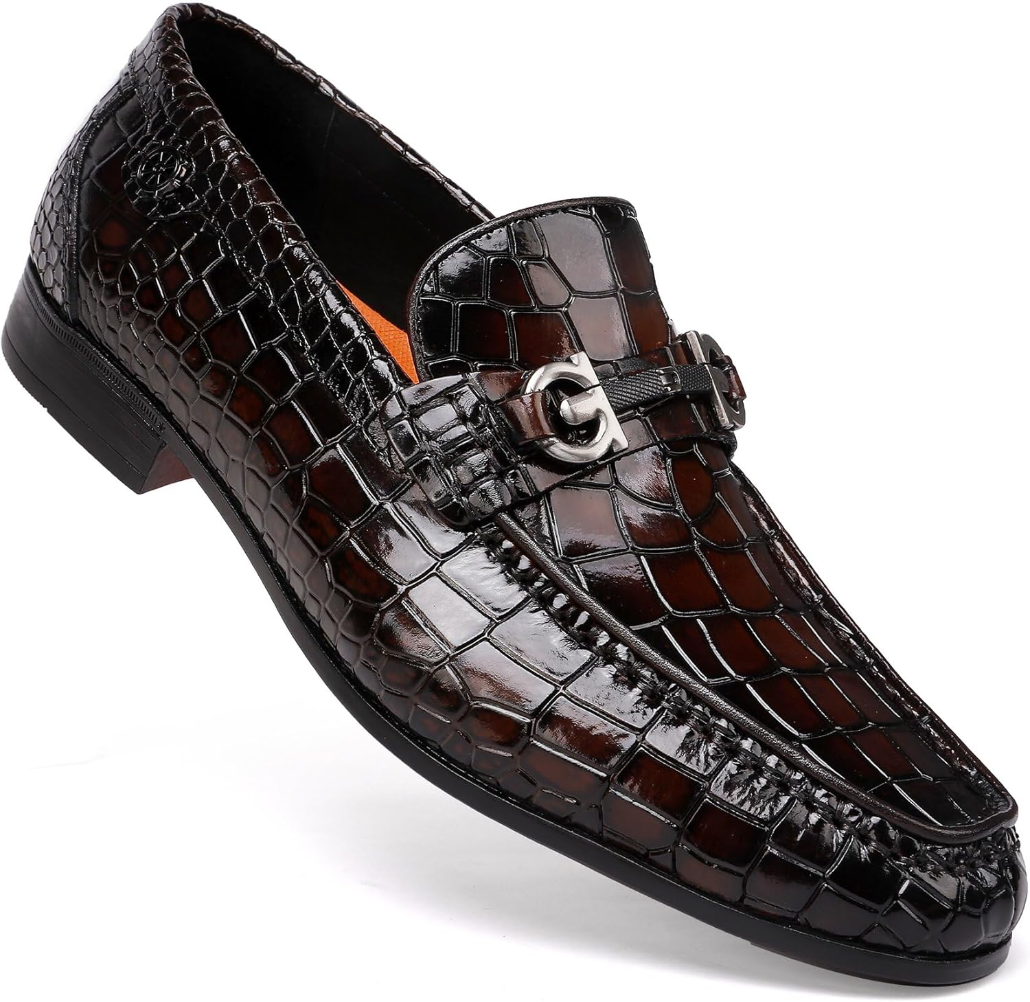 

Мужские туфли-лоферы GOLDEN COXES класса люкс, повседневные, с принтом аллигатора и пряжкой, из кожи, формальные бизнес-туфли для свадьбы и вождения, пенни-лоферы Golden Coxes Family, Coffee