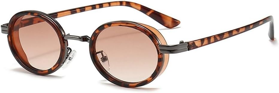 

Маленькие овальные панк-солнцезащитные очки для мужчин, винтажные, полуметаллические, женские, градиентные, UV400, голубые, чайные солнцезащитные очки SKFGNX, Leopard Tea Gradient