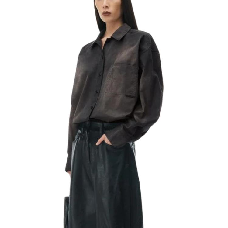 Оверсайз рубашка из хлопкового твила Женская Черная Alexander Wang — фото 3