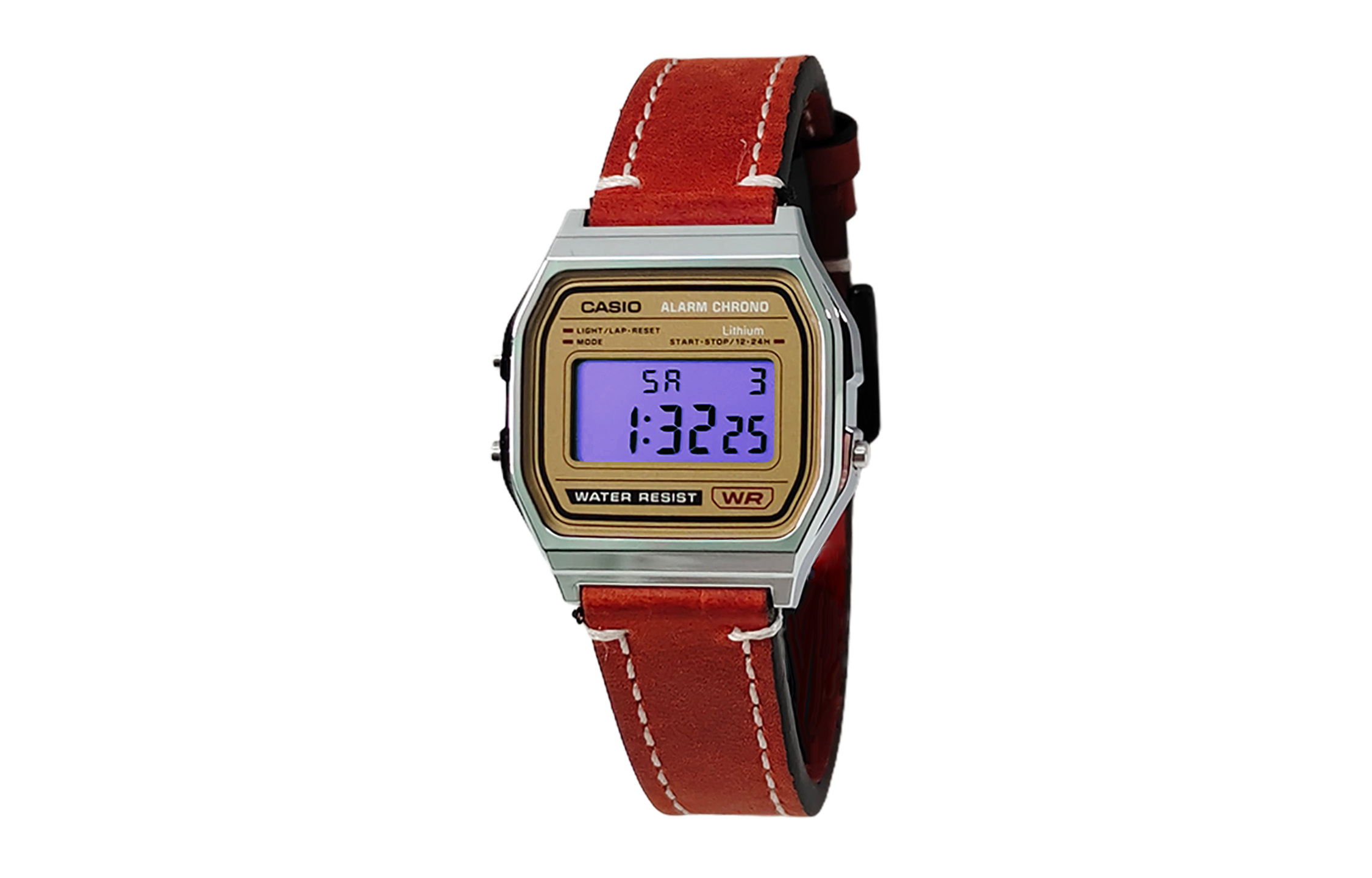 

CASIO Ретрофит серия электронный механизм натуральный кожаный ремешок часы мужские gold циферблат