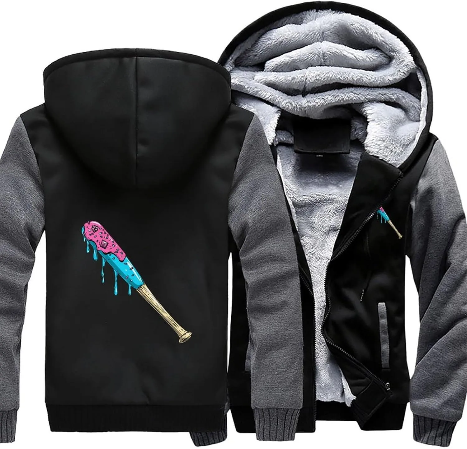 Толстый флисовый худи с капюшоном и карманами для мужчин Baseball Bat with Sprinkles Drip Generic, серый — фото 3