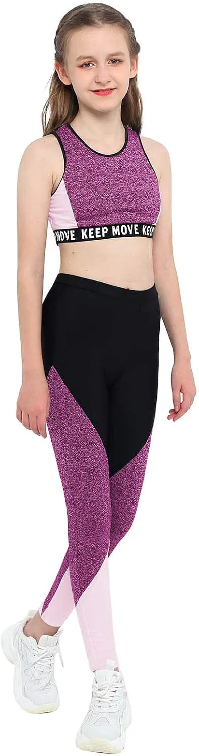 Детский спортивный костюм для девочек Choomomo, топ и леггинсы, Pink Black — фото 3