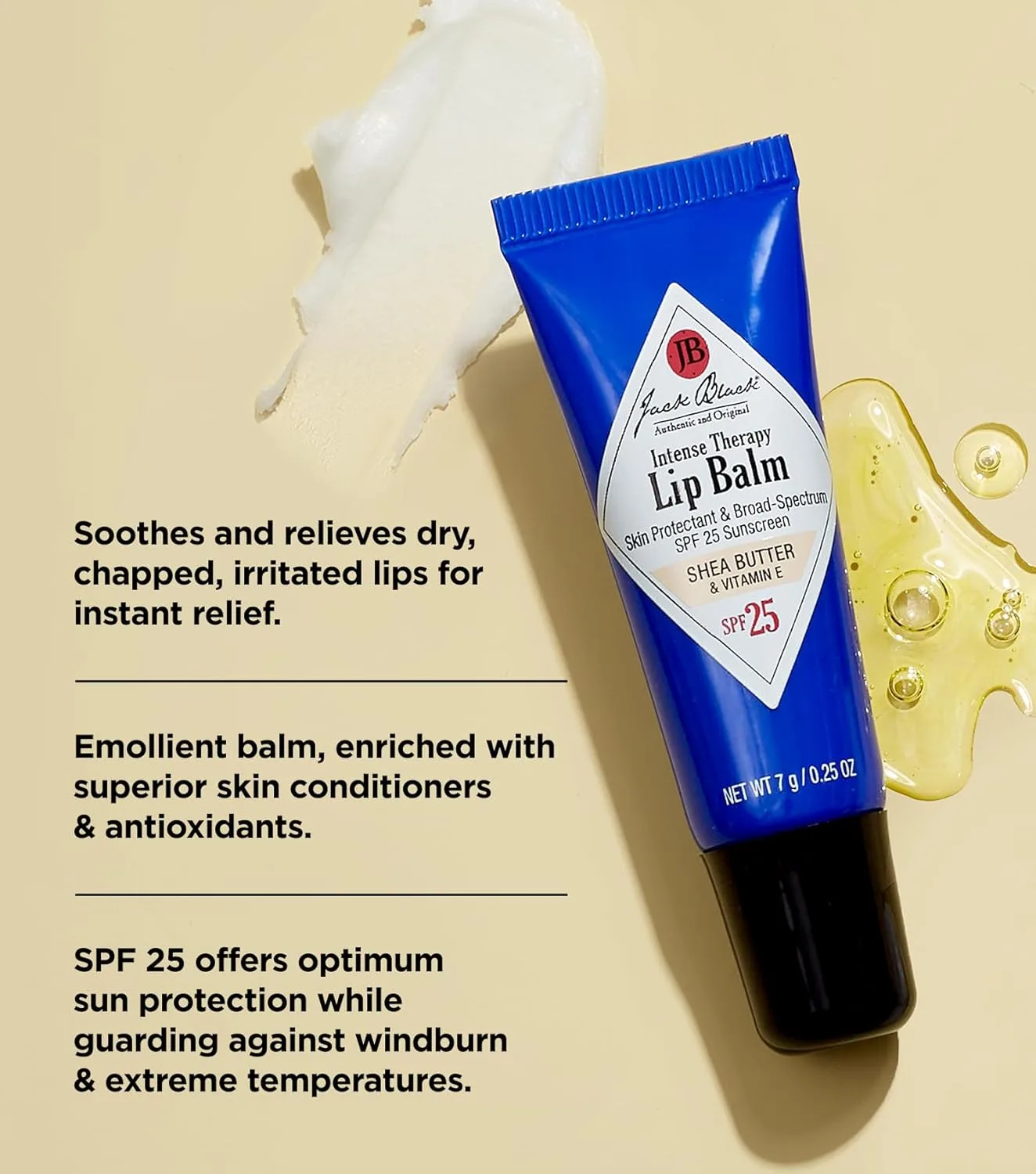 Бальзам для губ Jack Black Intense Therapy, 0,25 унции - защита от солнца SPF 25, увлажняющий бальзам для губ, увлажняющий бальзам для губ с SPF, солнцезащитный крем для губ. 21.27 г (3 шт.), black — фото 3