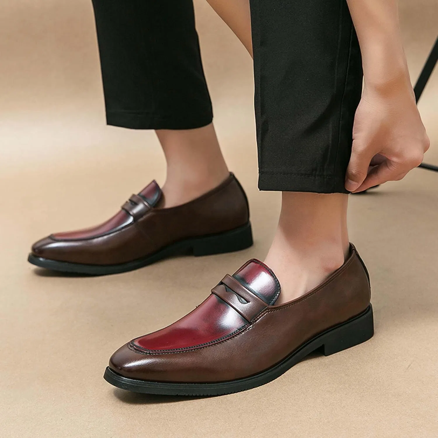 Лоферы кожаные Urban Youth Business Casual Formal Shoes, красный — фото 3
