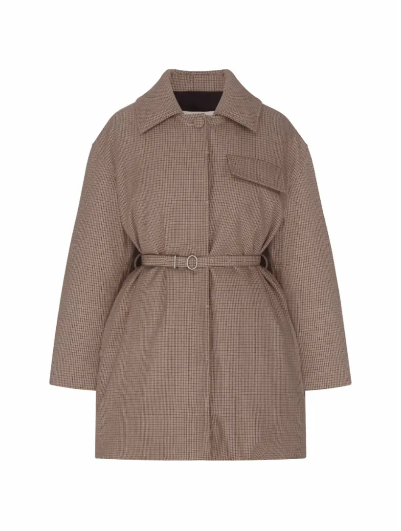 

Шерстяной пуховик в клетку Jil Sander, бежевый