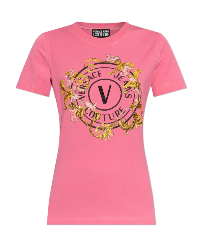 

Футболка с принтом и блестящими аппликациями. Versace Jeans Couture, розовый