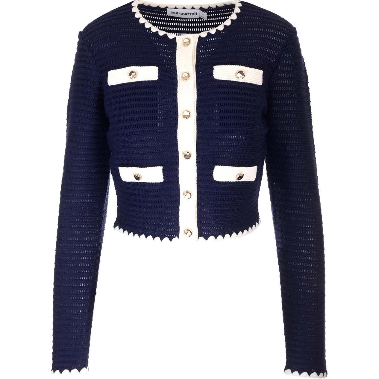 

Топ Self portrait Crochet knit Cropped Cardigan Self-portrait, синий