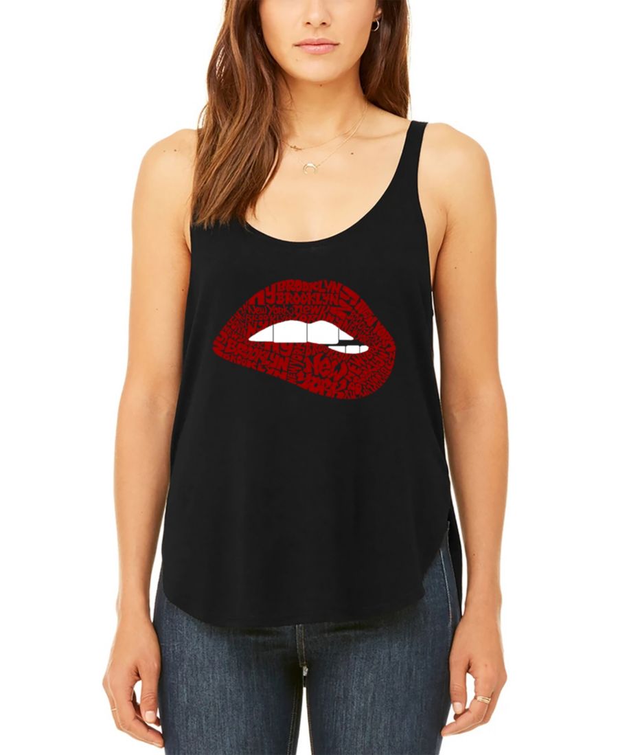 

Женская струящаяся майка Brooklyn Lips Premium с надписью "Brouclyn Lips" LA Pop Art, Black