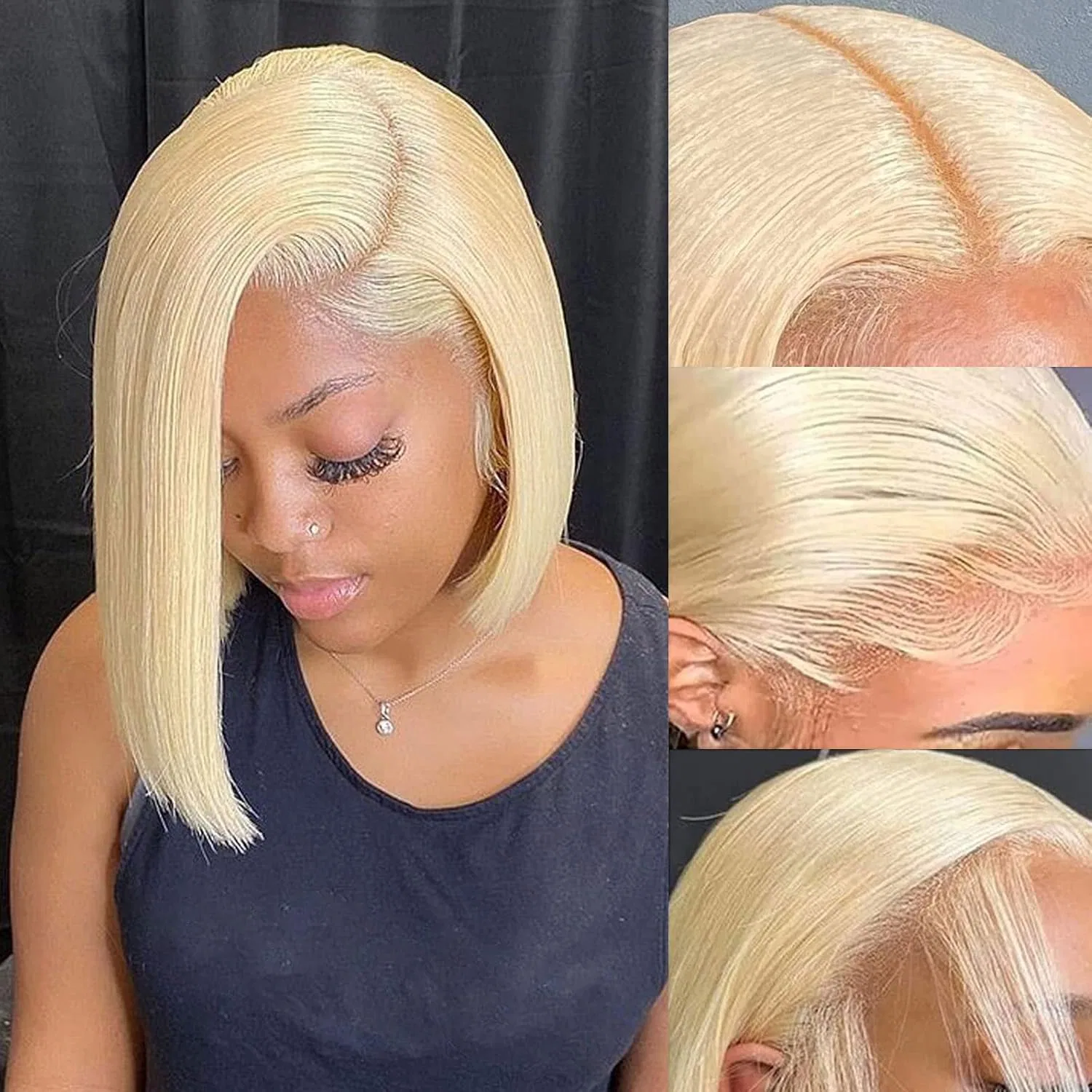 Женский парик из натуральных волос «13x4 Lace Front Bob» блонд от HUIWANYAN Hihmarm, 613 Coloured Lace Front Wig