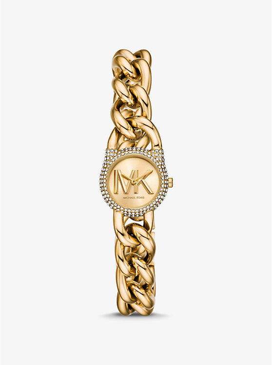 

Маленькие часы с цепочкой золотистого оттенка с паве Michael Kors, золотой