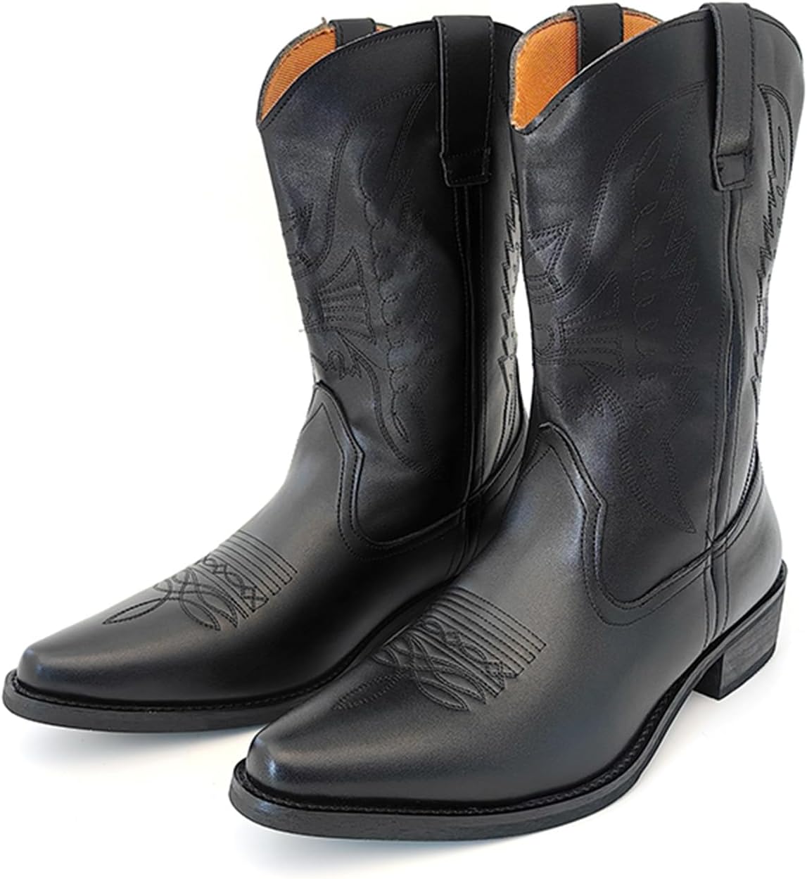 

Мужские ковбойские ботинки Abborora с заостренным носком, вестерн-ботинки с классической вышивкой, прочные кожаные ботинки без шнурков, черный