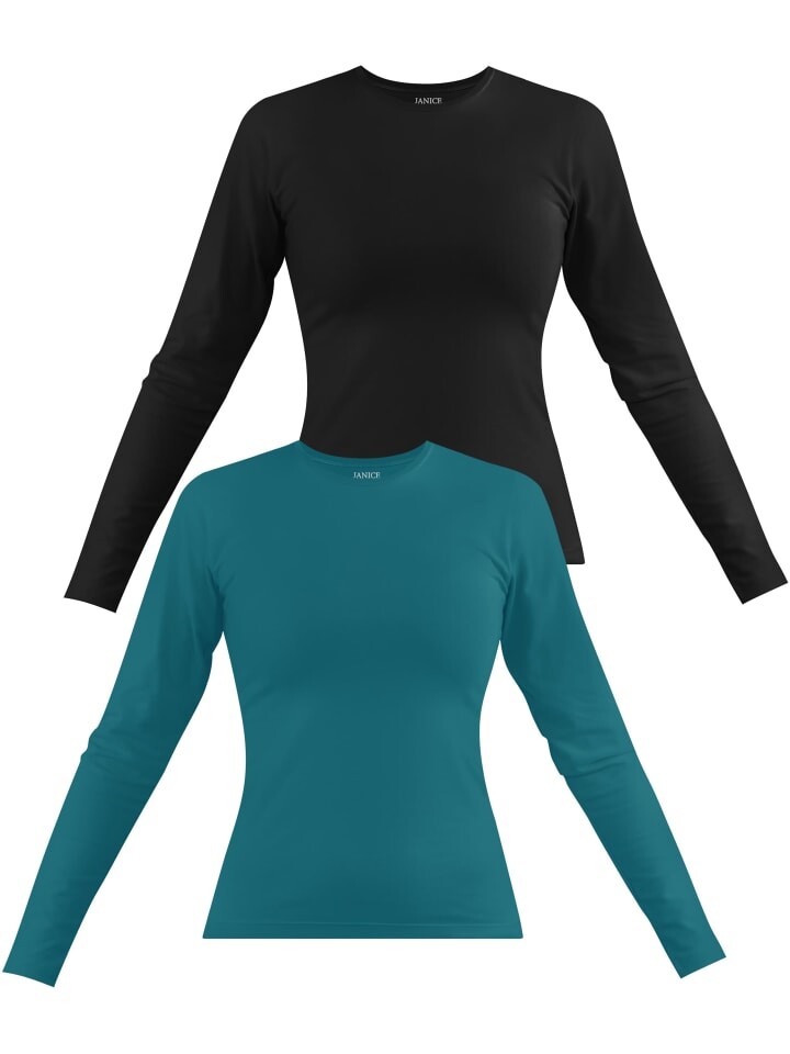 

Лонгслив Janice 2 x Damen Langarmshirt hochgeschlossen Niska, цвет Petrol/Schwarz