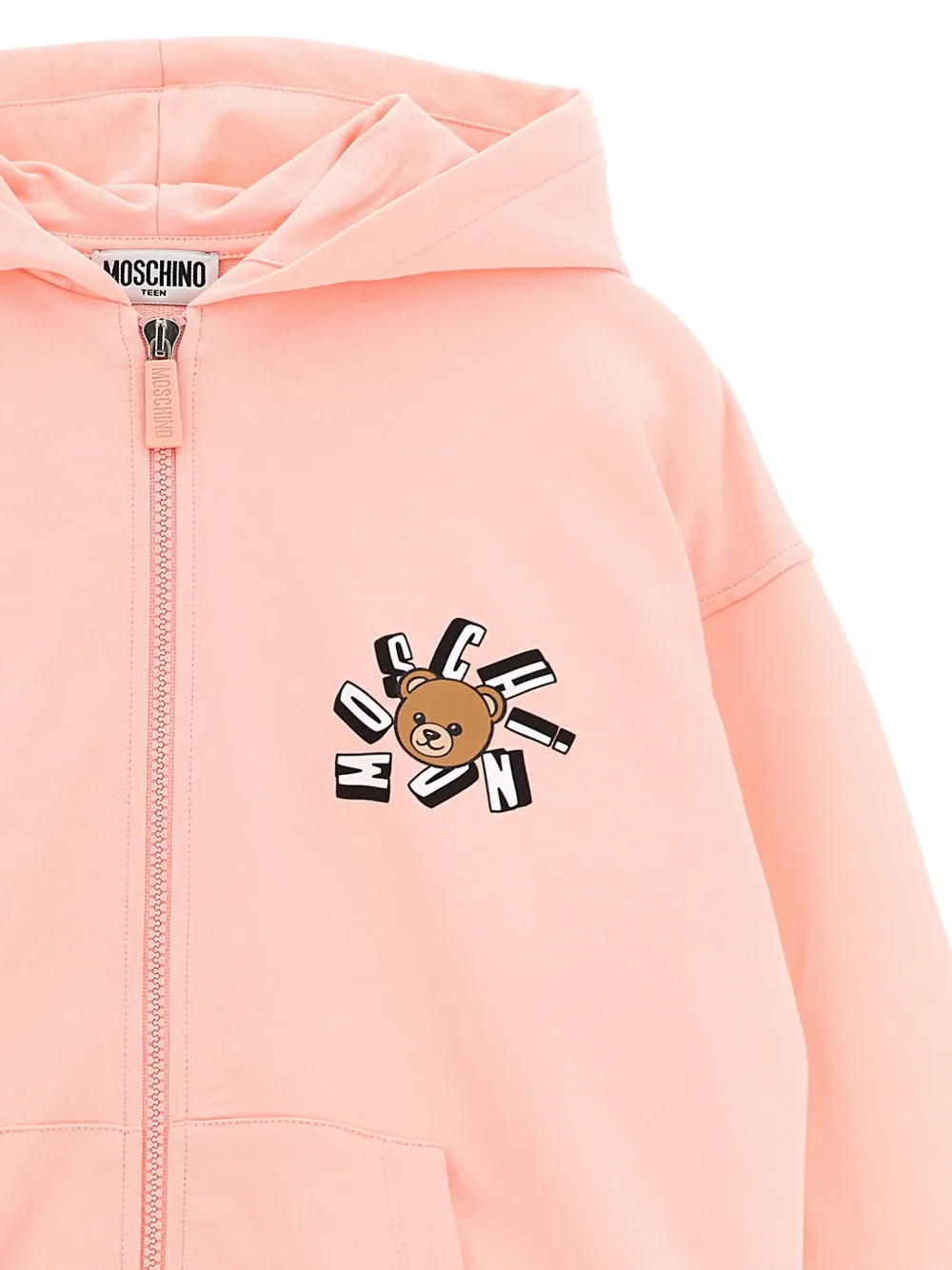 Трикотажный спортивный костюм с принтом и молнией Moschino Kids, розовый — фото 4