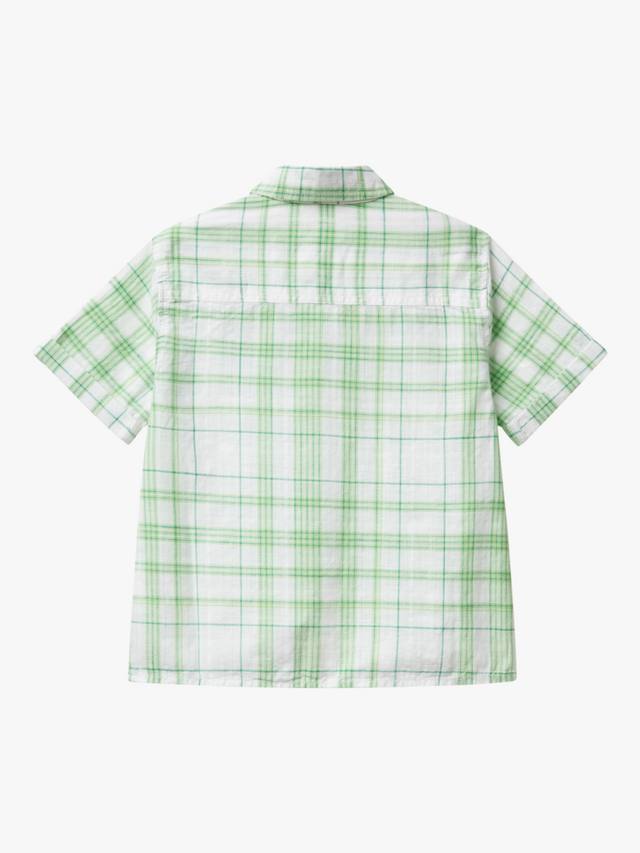 Детская хлопковая рубашка с коротким рукавом в клетку Benetton, Multicolor — фото 2