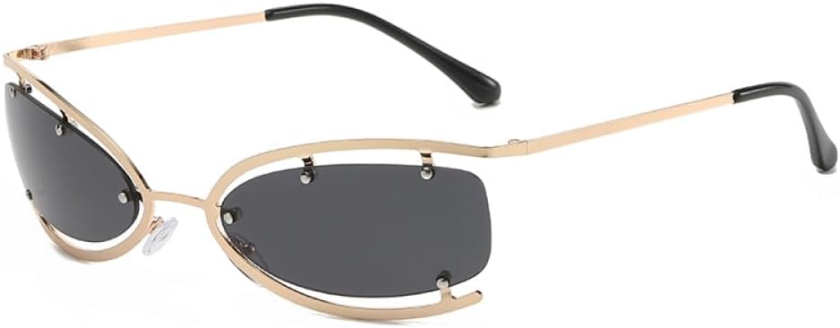 

Полые солнцезащитные очки для женщин в стиле панк, без оправы, очки «кошачий глаз», винтажные очки для вечеринок, защита от УФ-излучения UV400 для женщин и мужчин LANGSER, Gold Black