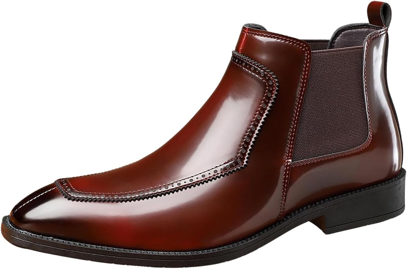 

Мужские классические челси с лаковой отделкой, массивным низким каблуком, винтажным заостренным носком Nxnbhsl, красный