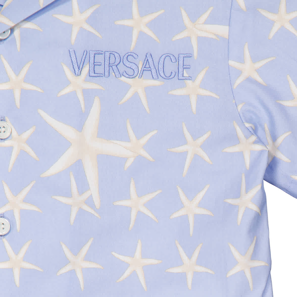 Детская хлопковая поплиновая рубашка Versace Stella Marina для мальчиков Young Versace, azzurro/avorio/azzurro — фото 2