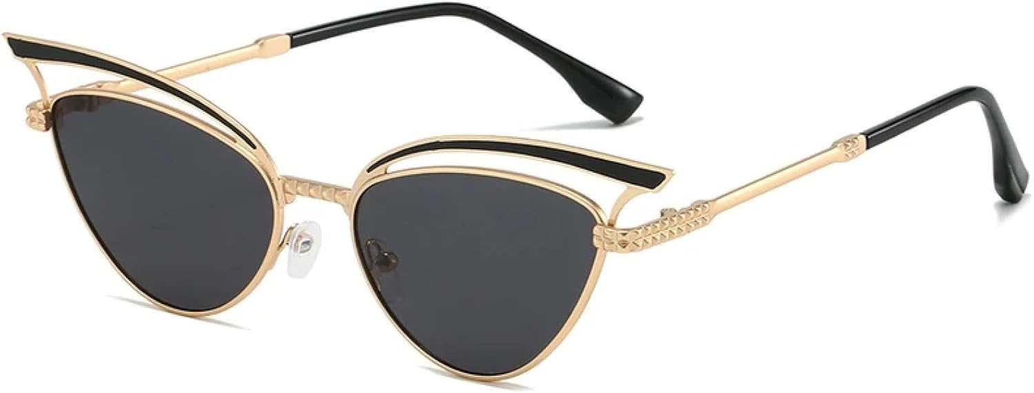 

Модные ретро-солнцезащитные очки в маленькой оправе из полого металла, модель «кошачий глаз», для женщин и мужчин, роскошные, для путешествий и вождения, защита от УФ-излучения UV400 TKKTLLT, Gold Gray