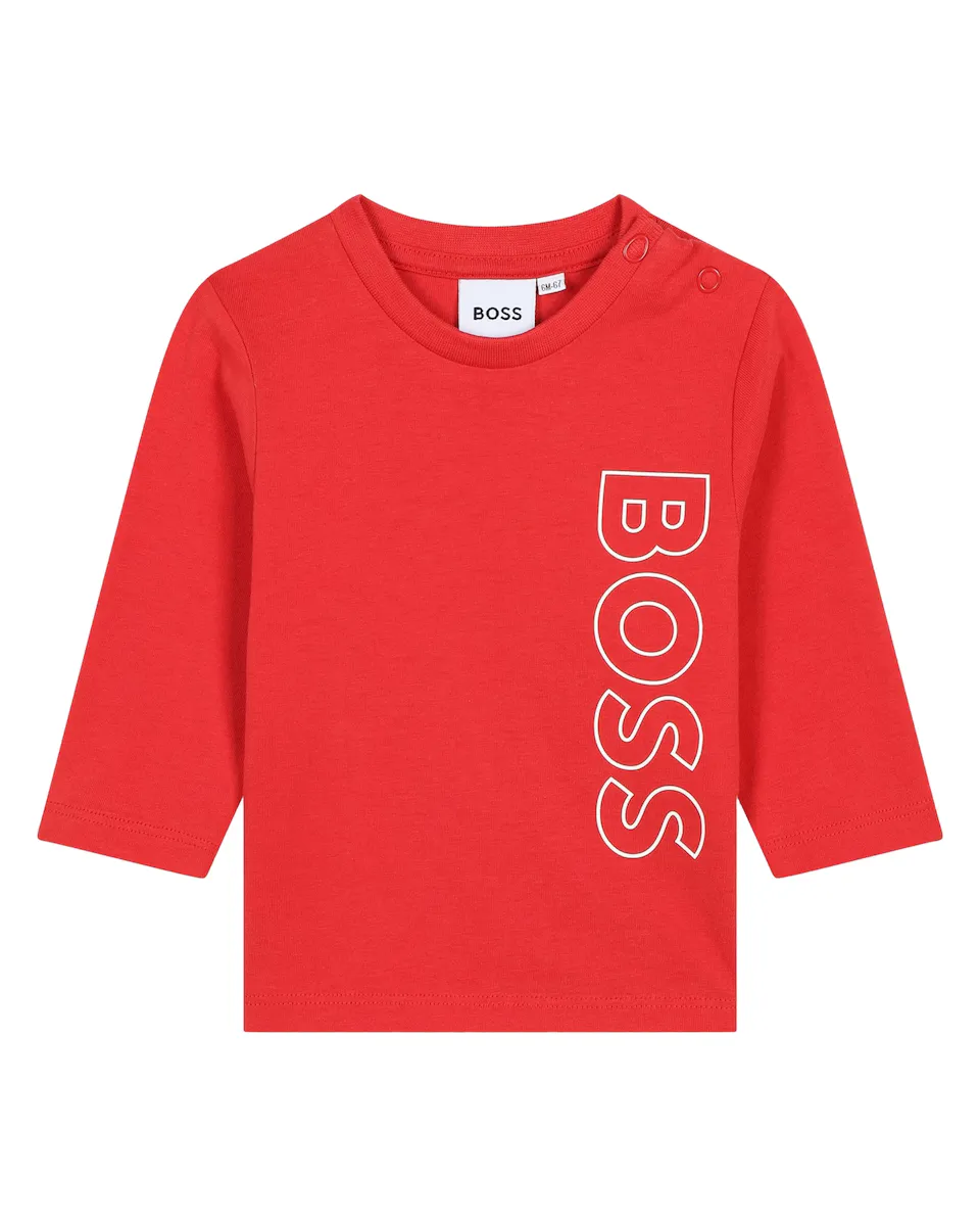 

Хлопковая футболка для мальчика с вертикальным логотипом BOSS Kidswear, красный