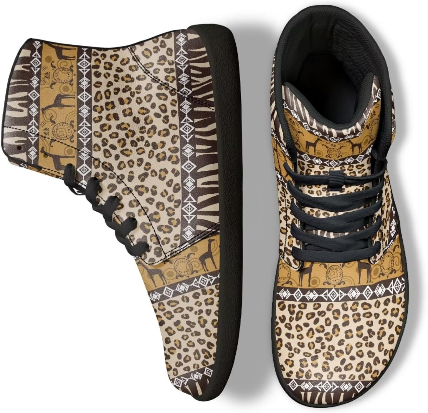 

Кроссовки Binienty High Top Barefoot для женщин и мужчин, модные с нулевым перепадом, водонепроницаемые походные ботинки из ПУ-кожи, Tribal Leopard Giraffe