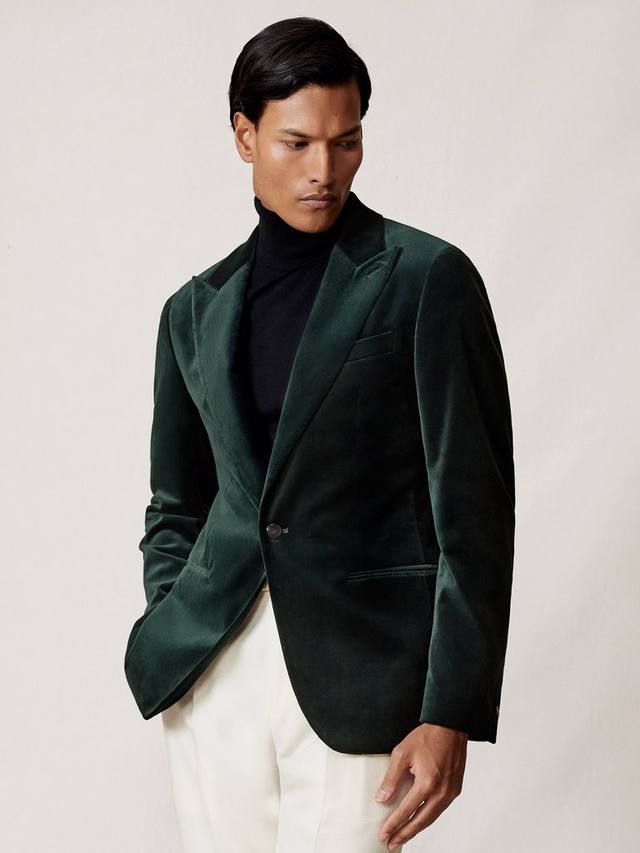 

Аспара однобортный бархатный блейзер Reiss, Emerald Green