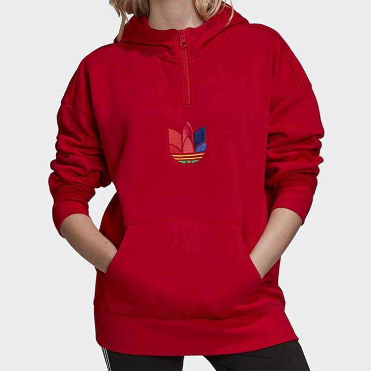 Толстовка с трилистником женская красная Adidas Originals, красный — фото 3