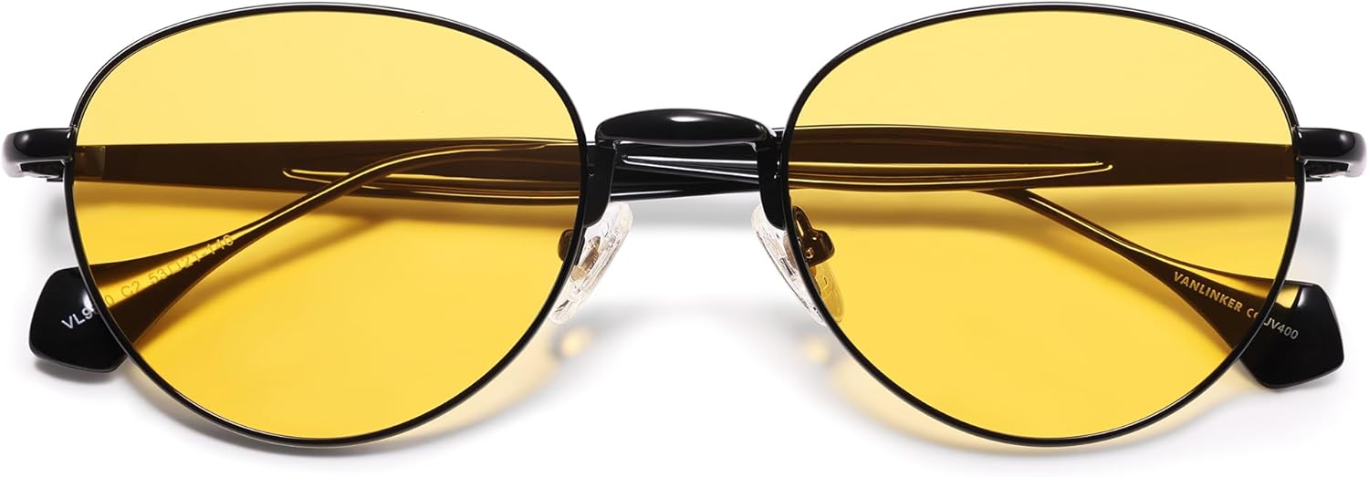 

Солнцезащитные очки VANLINKER маленькие поляризованные для женщин и мужчин, ретро, ​​круглая металлическая оправа, классические очки в стиле хиппи VL9880, C2-black Frame Yellow Lens