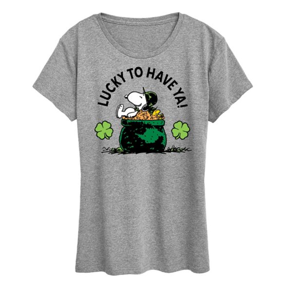 

Женская футболка с принтом "Snoopy и Woodstock — повезло с тобой" Licensed Character, серый
